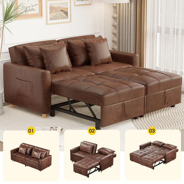 YODOLLA 71" Sleeper Sofa Bed & 3-in-1 Futon Pull Out Couch for Living Room & Bedroom, Convertible Loveseat in Saddle Brown