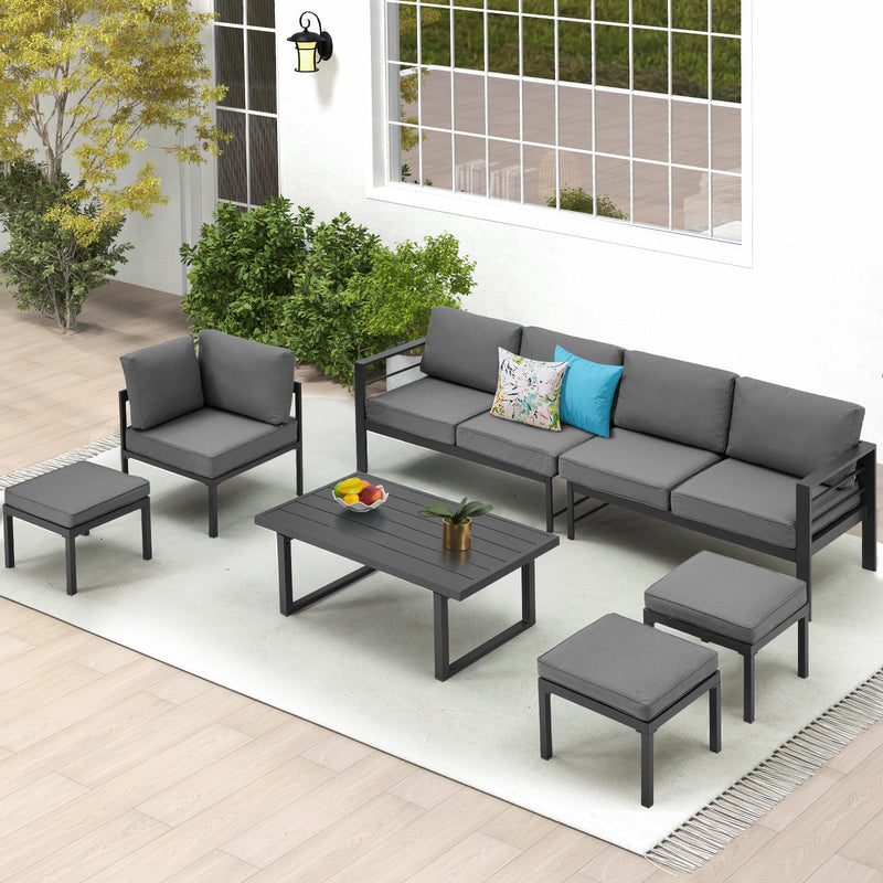 Danrelax All Weather Aluminum Frame Patio Conversation Set, 7 Pieces Outdoor Patio Furniture, Black