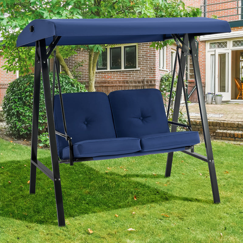 AECOJOY 2 Persons Outdoor Patio Canopy Steel Porch Swing Chair-Dark Blue
