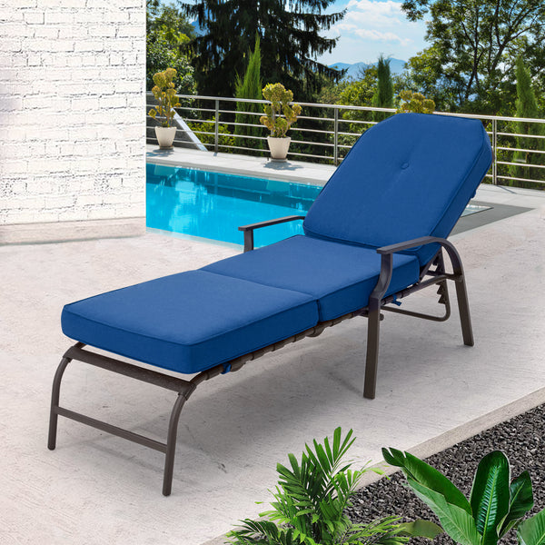 YODOLLA Adjustable Patio Lounge Chair with Thick Cushion Outdoor Chaise Lounge Recliner, Blue