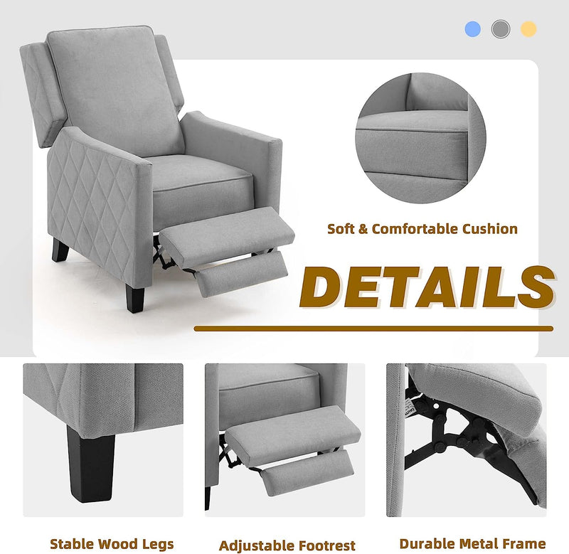 AVAWING Set of 2 Push Back Recliner Chairs - Gray Linen, Mid-Century Vintage Accent Chairs for Living Room