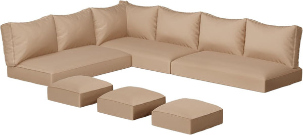 YODOLLA Outdoor Cushions, 4 inch Patio Cushions for Outdoor Furniture, Replacement Cushions Fits 7-Seats Sectional Rattan Conversation Set, Splashproof, Memory Foam Cushions and Covers (Beige)