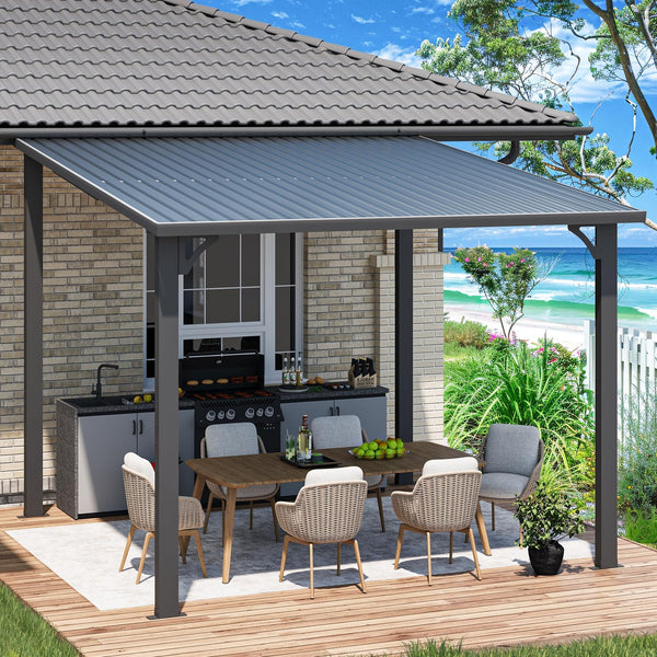 YODOLLA 10' x 10' Hardtop Gazebo, Heavy Duty Outdoor Gazebo with Galvanized Steel Sloping Roof, All Weatherproof Metal Gazebo Featuring Vertical Stripes for Patio, Backyard, and Lawns