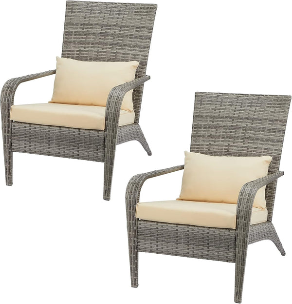 YODOLLA Patio Chairs Set of 2, High Back Wicker Outdoor Dining Chairs in Gray