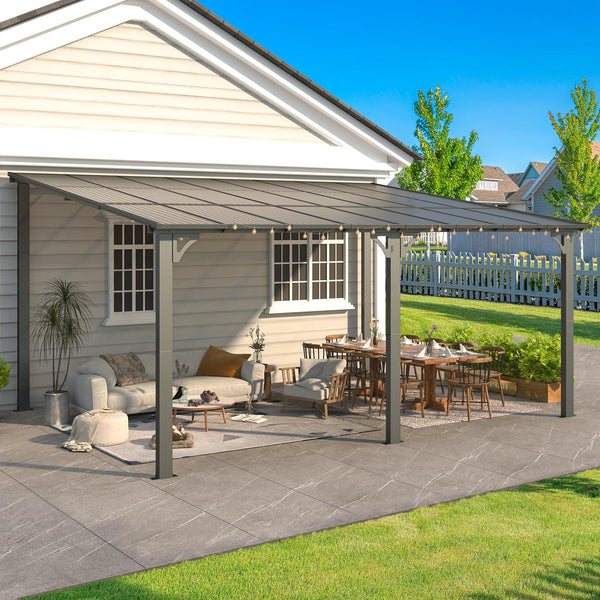 YODOLLA 12' x 16' Hardtop Gazebo Outdoor Aluminum Pergola For Garden, Patio, Backyard-Dark Grey