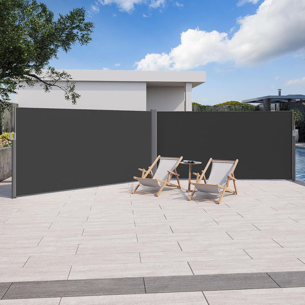 YODOLLA 236" x 63" Black Polyester Double Retractable Outdoor Privacy Screen