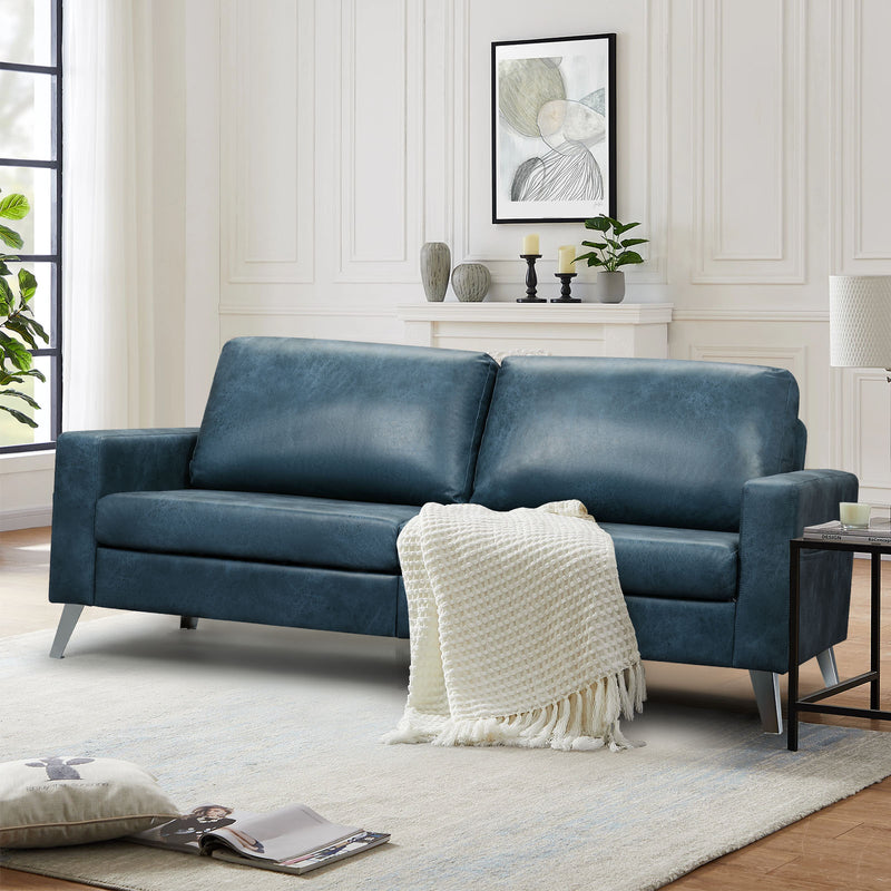 79" Sectional Sofa Modern Loveseat Couch 3 Seater Faux Leather Living Room Furniture - Blue