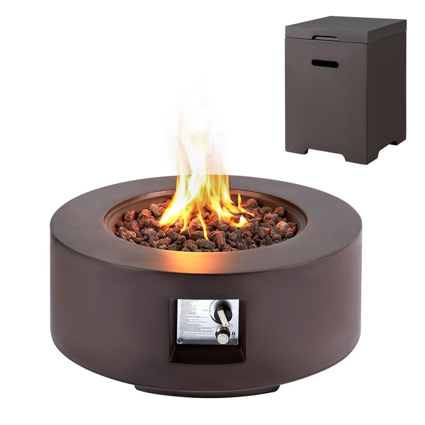 AVAWING 30In Outdoor Propane Fire Pit Gas Table 50,000 BTU Auto-Ignition Gas Firepit and Tank Holder w/ Weather-Resistant Pit Cover, Lava Rocks, CSA Certification, Brown