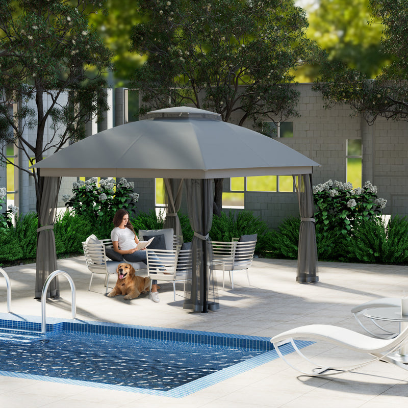 10 x 13ft Gazebo Canopy Heavy-Duty Waterproof Gazebo with Double Curved Roofs, Mosquito Netting and Privacy Screens, Grey