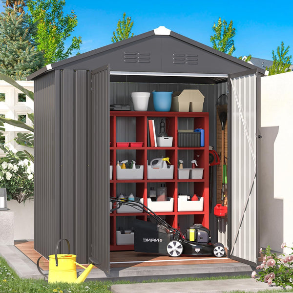 YODOLLA 6 x 4 ft. Outdoor Metal Storage Shed with Sliding Roof & Lockable Door for Backyard, Garden in Dark Gray
