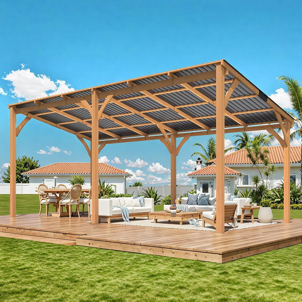 AECOJOY 20' x 10' Wood Gazebo, Outdoor Heavy Duty Wooden Pergola on Clearance, Patio Lean to Hardtop Awnings