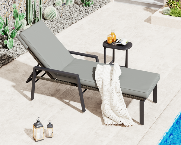 YODOLLA Outdoor Chaise Lounge Chairs Set with Adjustable for Comfortable Relaxation, Sturdy Rattan Loungers for Patio Poolside in Dark Grey（2 Pcs）