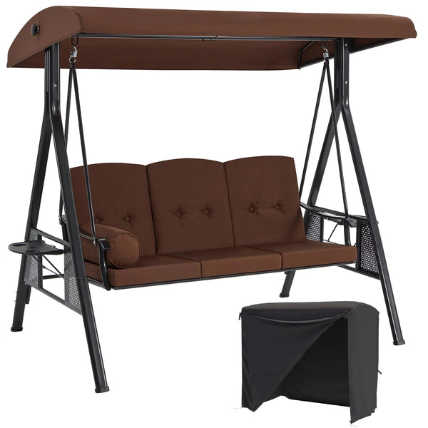 AECOJOY Steel Outdoor Patio Canopy Adjustable Steel Porch Swing Chair with Cover, Brown