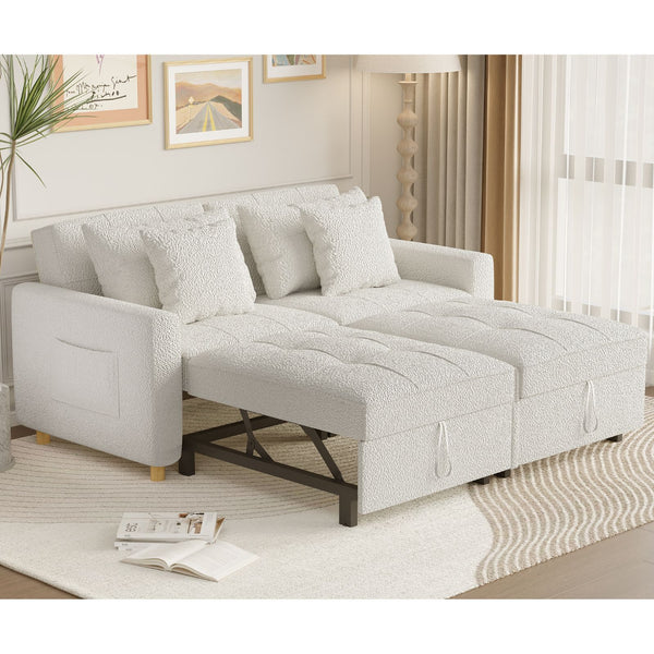 YODOLLA 71" Sleeper Sofa Bed & 3-in-1 Futon Pull Out Couch for Living Room & Bedroom, Convertible Loveseat in Teddy Velvet White