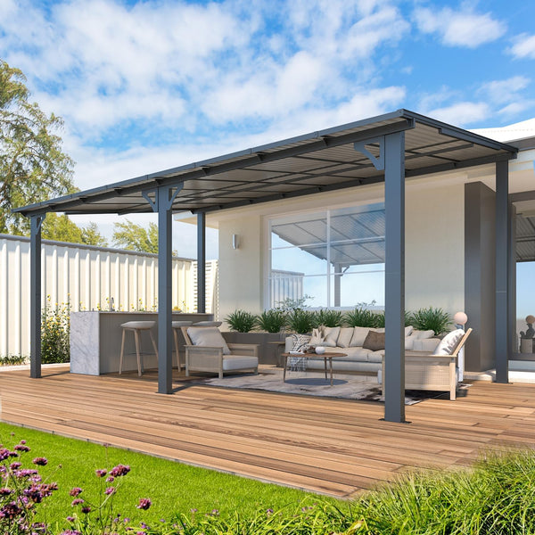 YODOLLA 10' x 16' Hardtop Gazebo Outdoor Aluminum Pergola For Garden, Patio, Backyard-Dark Grey