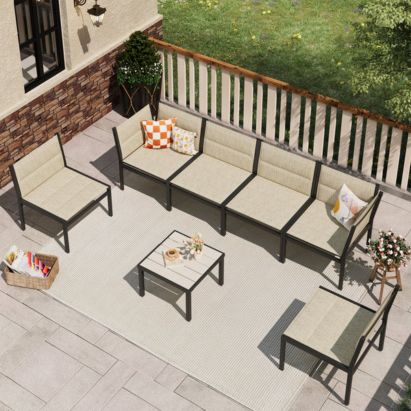 YODOLLA 7 Pieces Outdoor Furniture Sets, Cotton-Filled Textilene Fabric Outdoor Table and Chairs for Garden, Yellow