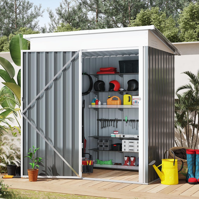 YODOLLA 5 x 3 ft. Outdoor Metal Steel Storage Shed with Sliding Roof & Lockable Door for Backyard, Garden,Dark Grey
