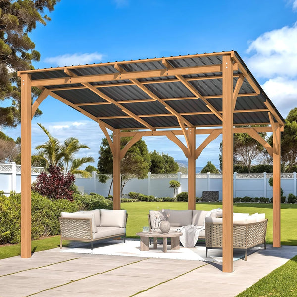 AECOJOY 10' x 10' Wood Gazebo, Outdoor Heavy Duty Wooden Pergola on Clearance, Patio Lean to Hardtop Awnings