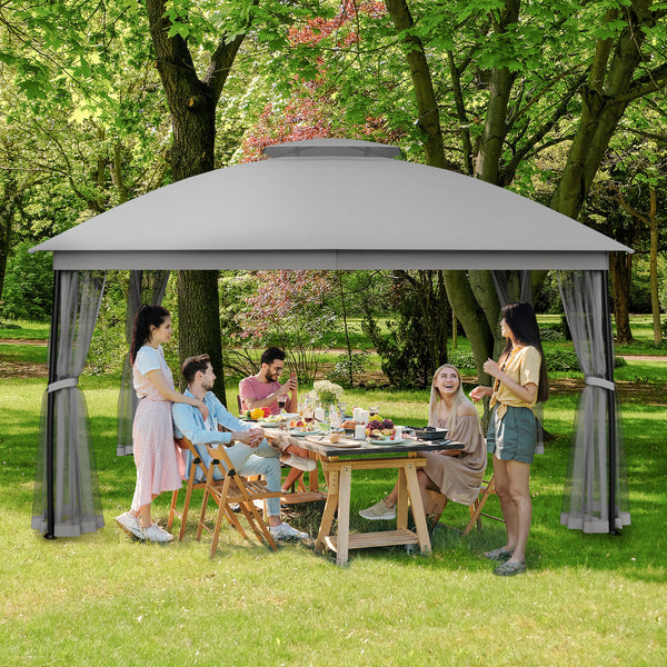 10 x 13ft Gazebo Canopy Heavy-Duty Waterproof Gazebo with Double Curved Roofs, Mosquito Netting and Privacy Screens, Grey