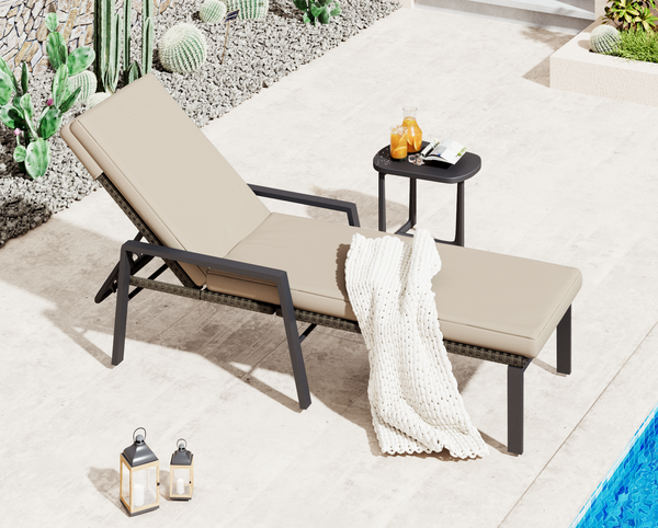 YODOLLA Outdoor Chaise Lounge Chairs Set with Adjustable for Comfortable Relaxation, Sturdy Rattan Loungers for Patio Poolside in Beige（2 Pcs）