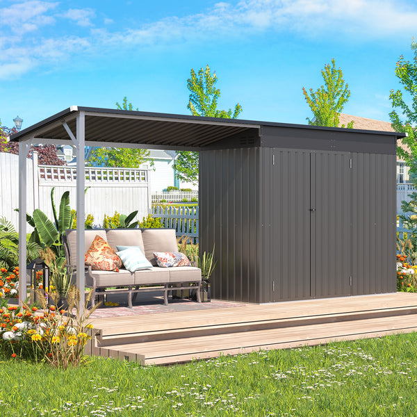 YODOLLA Outdoor Open-Sided Storage Shed, 8x4 Sheds & Outdoor Storage with 56 Sq. Ft Covered, 4x8 Small 2-in-1 Tool Shed with Attached Hardtop Metal Pergola Gazebo