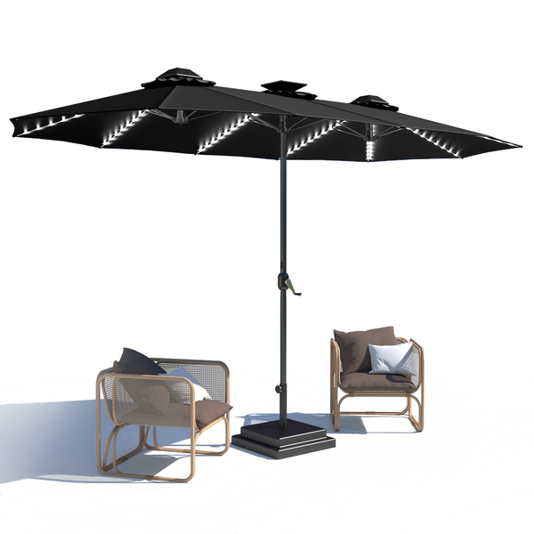 YODOLLA 15ft Patio Umbrella with Solar Lights, Outdoor Large Double Umbrella with 156 PCS LED Lights and Crank Handle for Backyard Deck Pool Shade,Black
