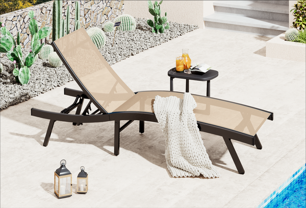 AECOJOY Outdoor Lounge Chair with Adjustable Positions, Aluminum Chaise Lounge Outdoor for Pool, Garden, Beach, Beige