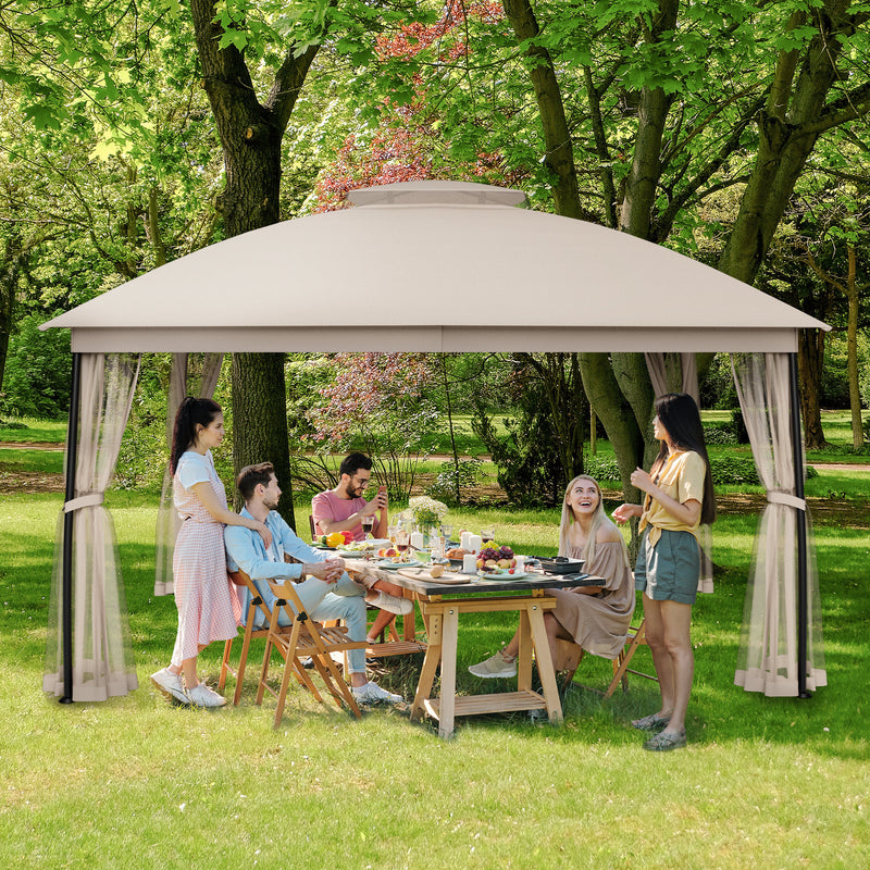 10 x 13ft Gazebo Canopy Heavy-Duty Waterproof Gazebo with Double Curved Roofs, Mosquito Netting and Privacy Screens, Yellow