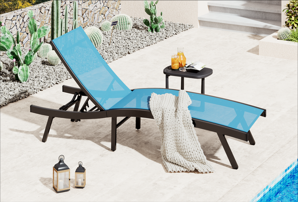AECOJOY Outdoor Lounge Chair with Adjustable Positions, Aluminum Chaise Lounge Outdoor for Pool, Garden, Beach, Blue