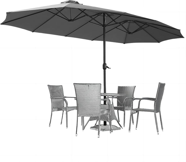 YODOLLA 15 Ft Patio Double Sided Umbrella Large Outdoor Umbrella in Dark Gray