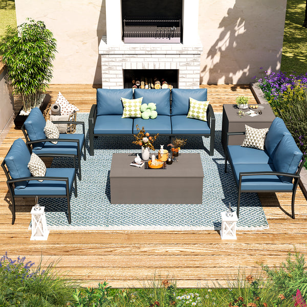 YODOLLA Outdoor Patio Furniture Sets with Two Storage Boxes and Cover Patio Furniture for Garden, Blue