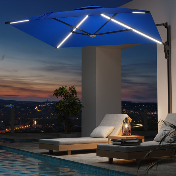 AECOJOY 10 ft Wall Mounted Patio Umbrella Outdoor Rectangle Umbrella with 180° Rotation for Outside in Blue