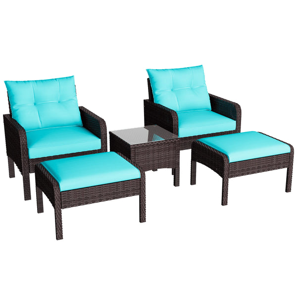 AECOJOY 5 Pieces Patio Furniture Set Rattan Wicker Chair Two with Ottoman Outdoor furniture sets in Navy
