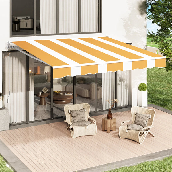 AECOJOY 13' x 8' Manual Retractable Patio Awning,Outdoor Awning Retractable Sunshade Shelter-Yellow Stripes