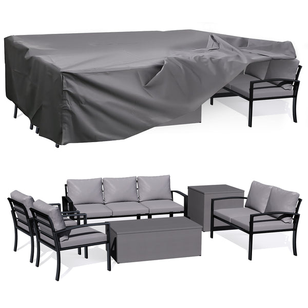 AECOJOY Metal Patio Furniture Set with Cover Outdoor Furniture sets With Storage Boxes on Sale with Grey Cushion for Balcony Porch, Lawn and More