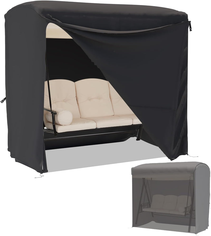 AECOJOY Outdoor Patio Porch Swing Covers Outdoor Furniture Covers Waterproof Swing Cover 3 Seater Patio Swing Cover, Black