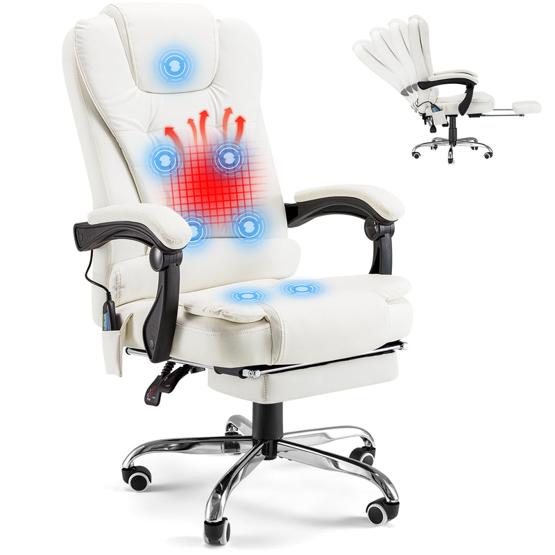 High Back Office Chair Heat & Massage Ergonomic Reclining Desk Chair