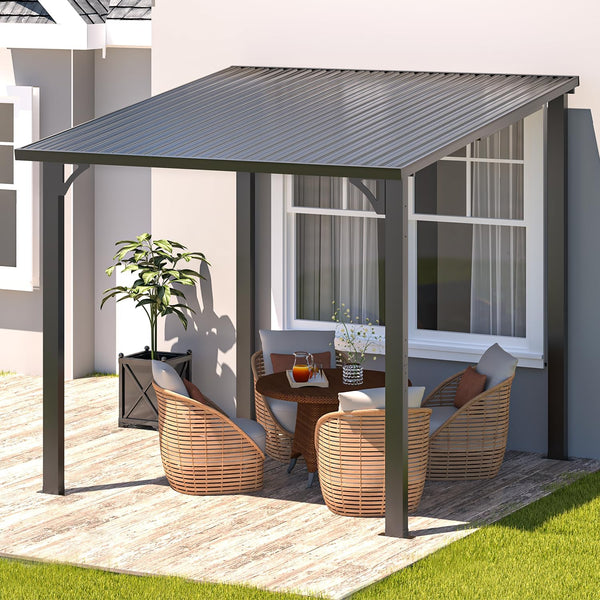 YODOLLA 8' x 8' Hardtop Gazebo, Heavy Duty Outdoor Gazebo with Galvanized Steel Sloping Roof, All Weatherproof Metal Gazebo Featuring Vertical Stripes for Patio, Backyard, and Lawns
