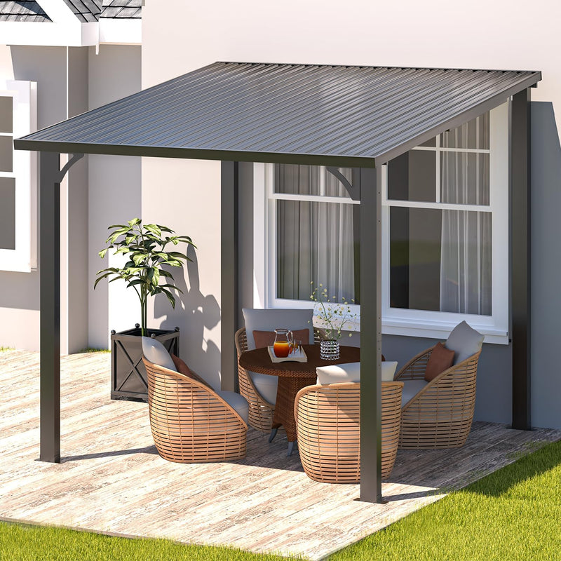YODOLLA 8' x 8' Hardtop Gazebo, Heavy Duty Outdoor Gazebo with Galvanized Steel Sloping Roof, All Weatherproof Metal Gazebo Featuring Vertical Stripes for Patio, Backyard, and Lawns