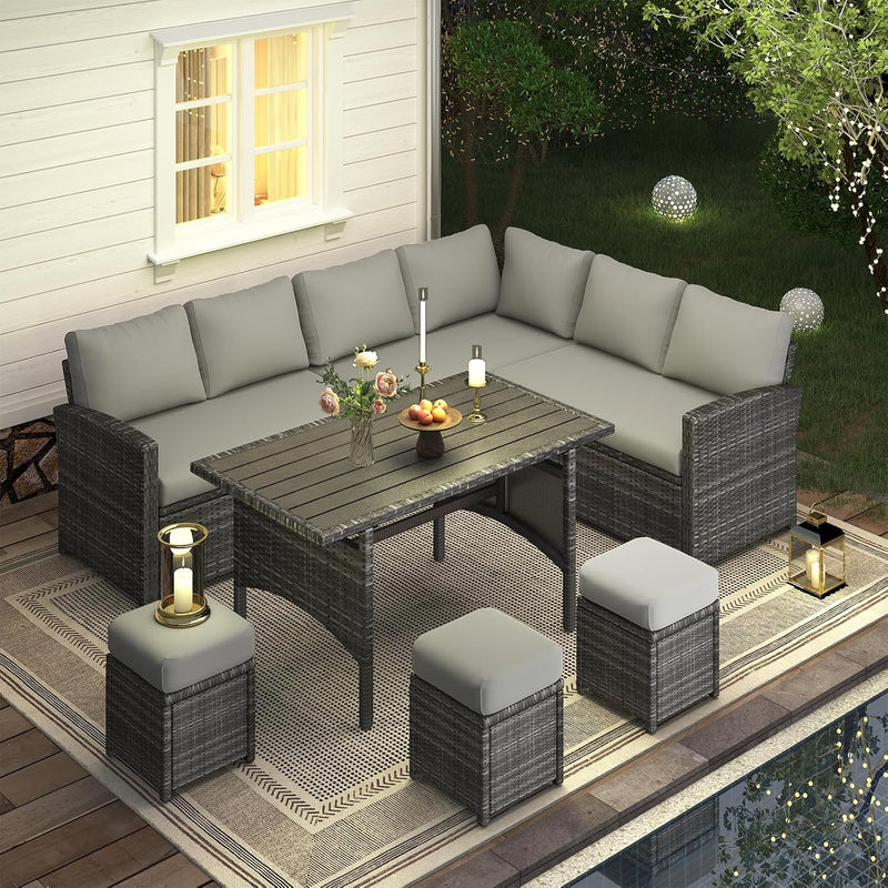 YODOLLA 6-Piece Patio Conversation Set, Outdoor Sectional Sofa, PE Rattan Wicker Furniture, Steel Frame, Gray