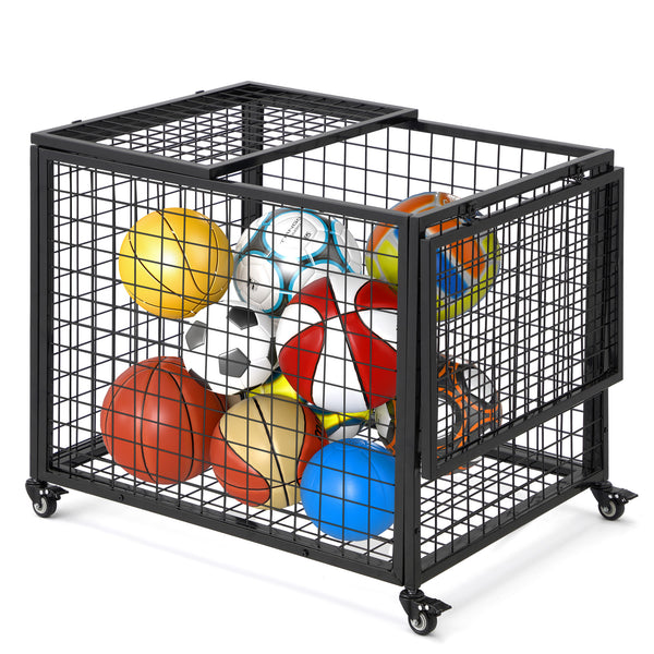 YODOLLA Ball Cart Storage, Rolling Basketball Bin with Wheels for Garage L