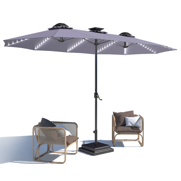 AECOJOY 15ft Patio Umbrella with Solar Lights,Outdoor Large Double Umbrella, Rectangle Table Umbrella with 156 PCS LED Lights and Crank Handle for Backyard Deck Pool Shade in Brown