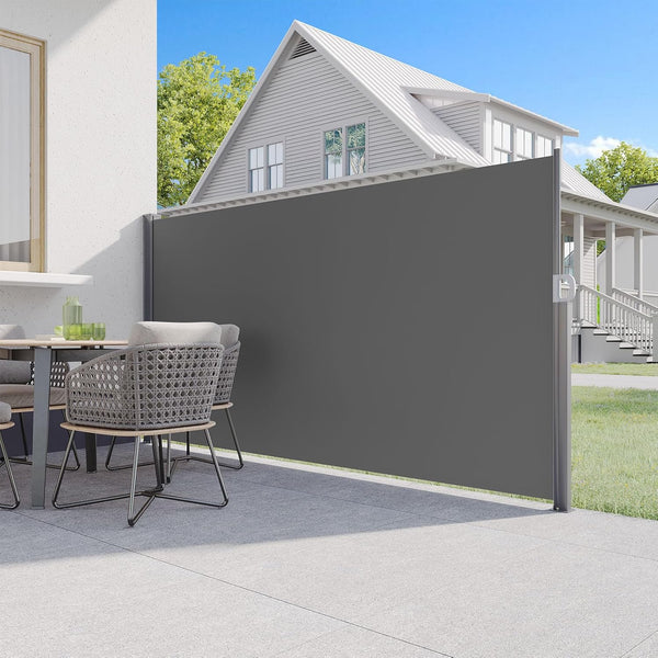 YODOLLA 138"x 71" Outdoor Retractable Side Awning, Folding Privacy Screen Waterproof Patio Awning, 180g Premium Polyester Fabric Room Divider for Patio, Garden and Terrace, Grey