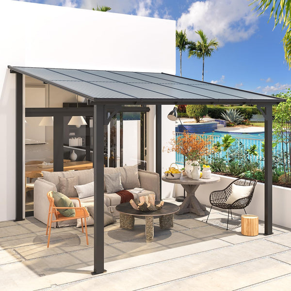 YODOLLA 10' x 10' Hardtop Gazebo Outdoor Aluminum Pergola For Garden, Patio, Backyard-Dark Gray