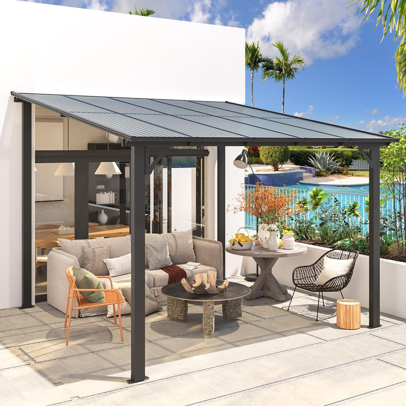 YODOLLA 10' x 10' Hardtop Gazebo Outdoor Aluminum Pergola For Garden, Patio, Backyard-Dark Gray