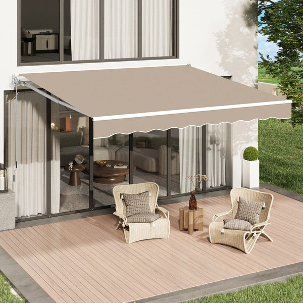 AECOJOY 20' x 10' Manual Retractable Patio Awning,Outdoor Awning Retractable Sunshade Shelter-Beige