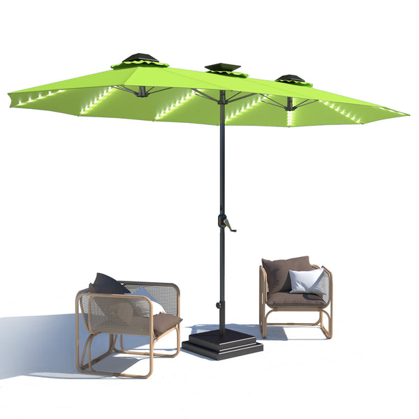 YODOLLA 15ft Patio Umbrella with Solar Lights, Outdoor Large Double Umbrella with 156 PCS LED Lights and Crank Handle for Backyard Deck Pool Shade, Green