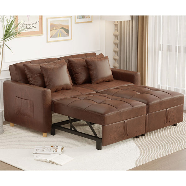 YODOLLA 71" Sleeper Sofa Bed & 3-in-1 Futon Pull Out Couch for Living Room & Bedroom, Convertible Loveseat in Saddle Brown