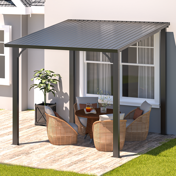 AECOJOY 8' x 8' Hardtop Gazebo, Heavy Duty Outdoor Gazebo with Galvanized Steel Sloping Roof, All Weatherproof Metal Gazebo Featuring Vertical Stripes for Patio, Backyard, and Lawns