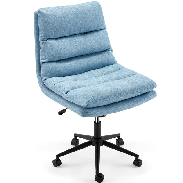 YODOLLA Office Chair on Clearance, Adjustable Height Vanity Chair Armless Desk Chair and Linen Fabric Swivel Chair for Office, Home, Blue